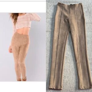 Fashion Nova Siena Stretch Suede Pants Mocha Small S